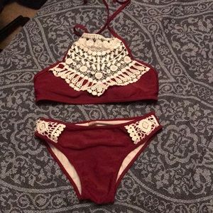 Red 2pc Crochet Bikini